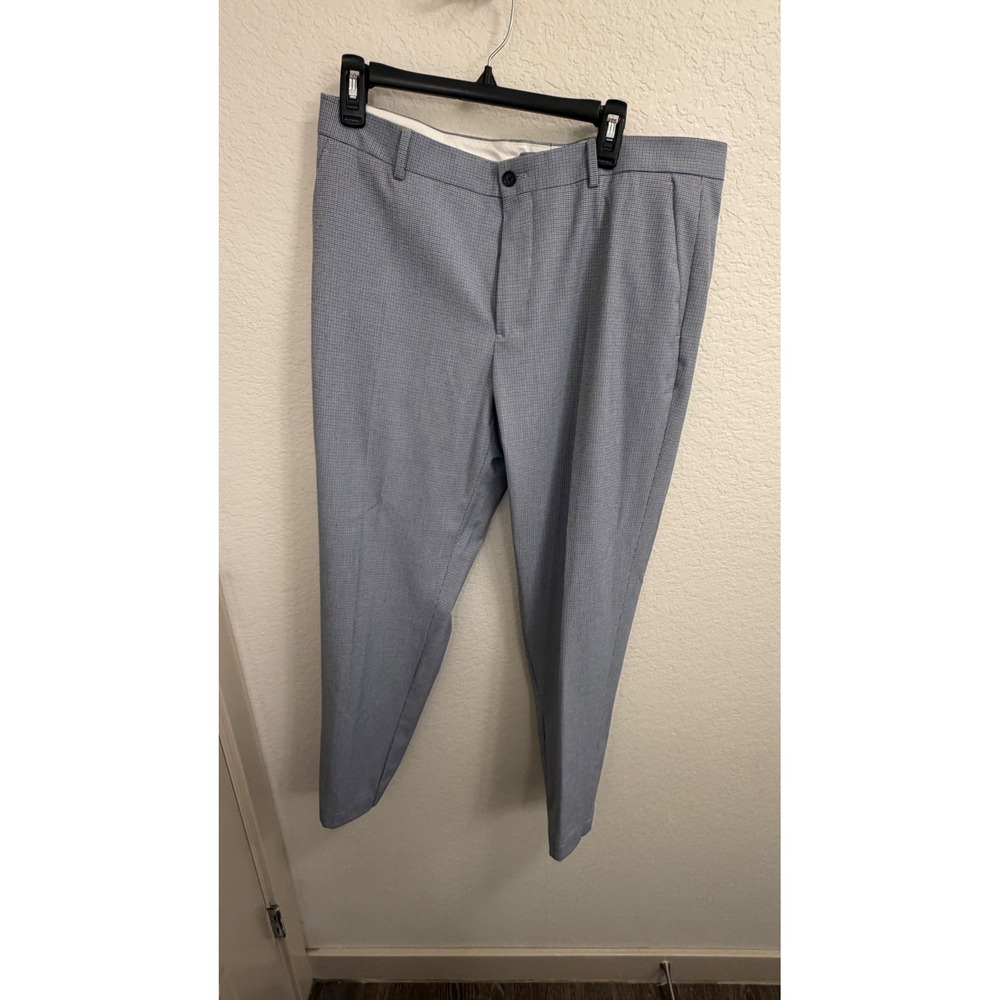 Zara Man Light Blue Micro Check Dress Pants Trousers Mens 34 Flat Front Business